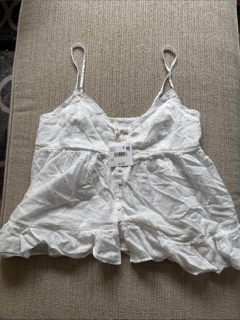 American Eagle Outfitters White Lace-Trim Spaghetti Strap Camisole